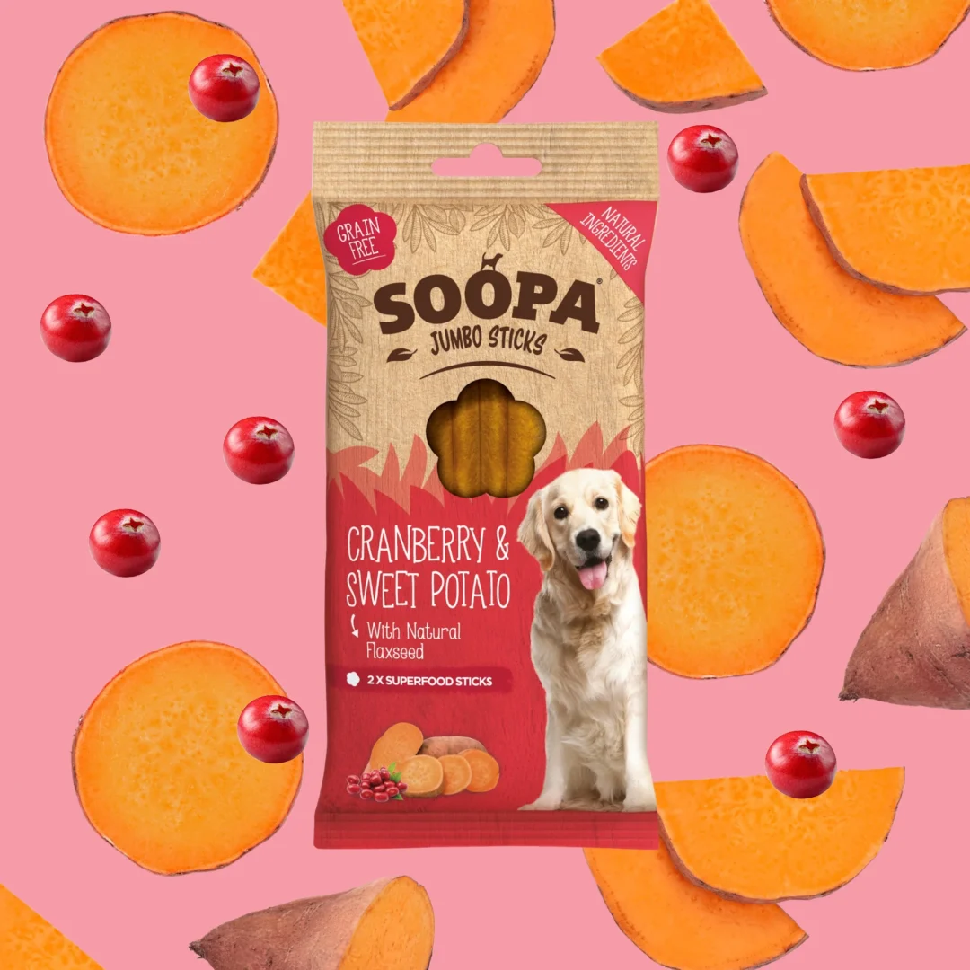 SOOPA Tranbär och sötpotatis JUMBO Dental Sticks -Veganska